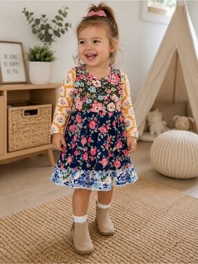 Sweet Honey Multi-Color Floral Long-Sleeve Dress 2 T (011)